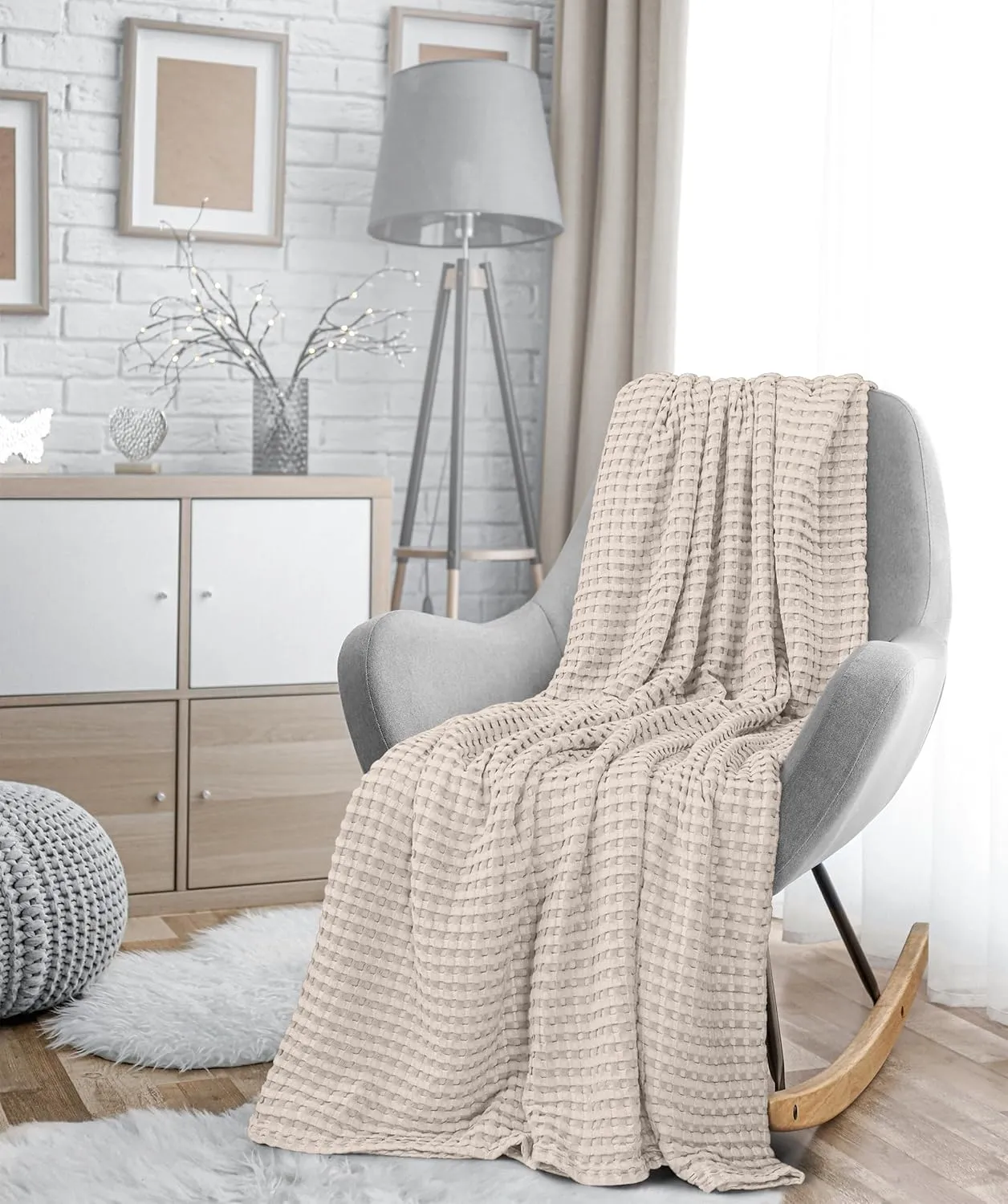 Utopia Bedding Khaki 100% Cotton Waffle Blanket 300 GSM [King - 90x108 Inch] Soft Lightweight Breathable Bed Blanket for All Season