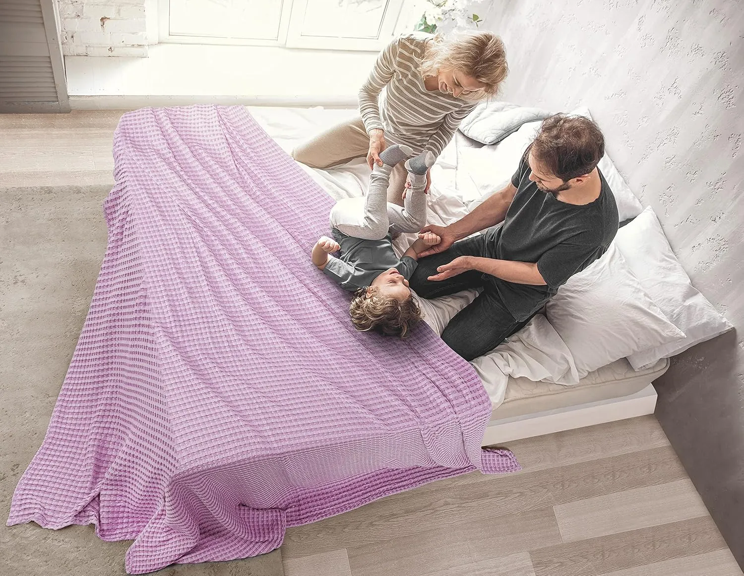 Utopia Bedding Lavender 100% Cotton Waffle Blanket 300 GSM [Queen - 90x90 Inch] Soft Lightweight Breathable Bed Blanket for All Season