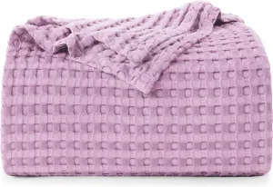 Utopia Bedding Lavender 100% Cotton Waffle Blanket 300 GSM [Queen - 90x90 Inch] Soft Lightweight Breathable Bed Blanket for All Season