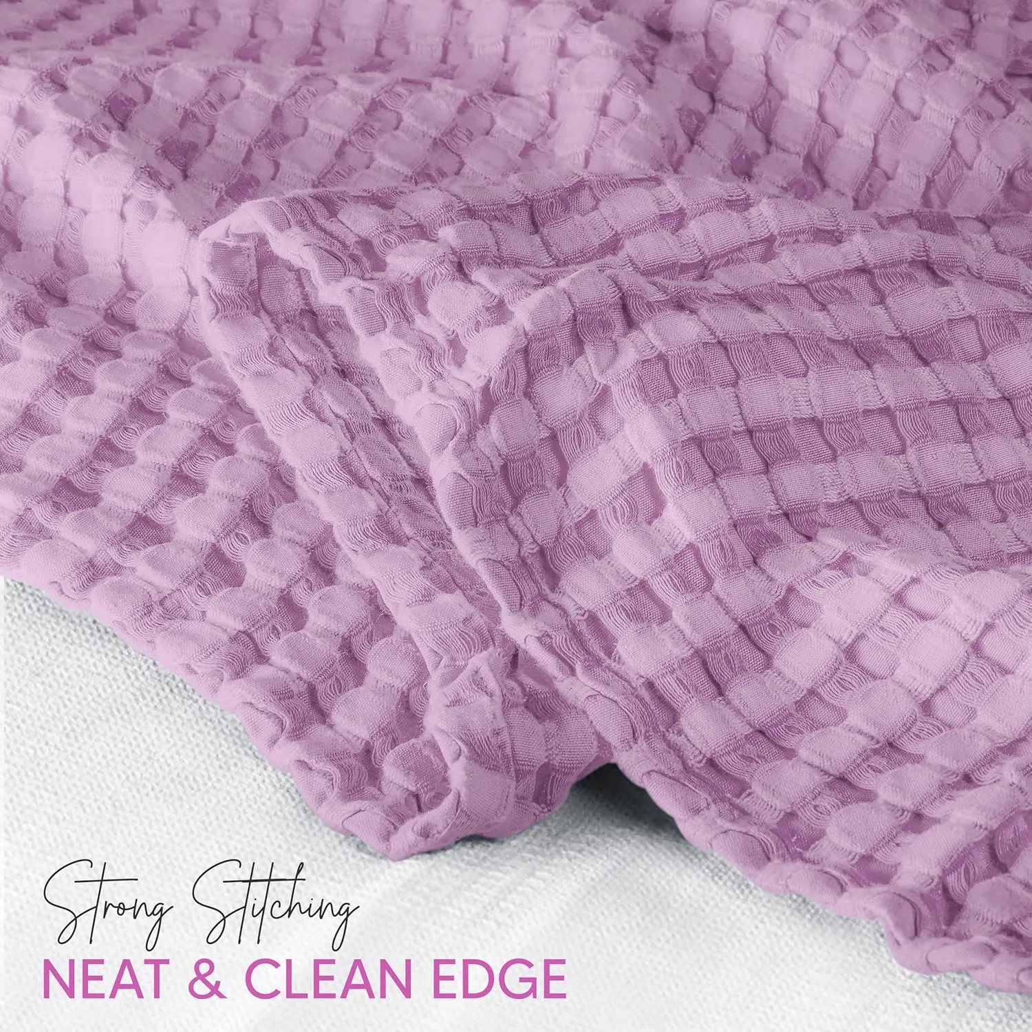 Utopia Bedding Lavender 100% Cotton Waffle Blanket 300 GSM [Queen - 90x90 Inch] Soft Lightweight Breathable Bed Blanket for All Season