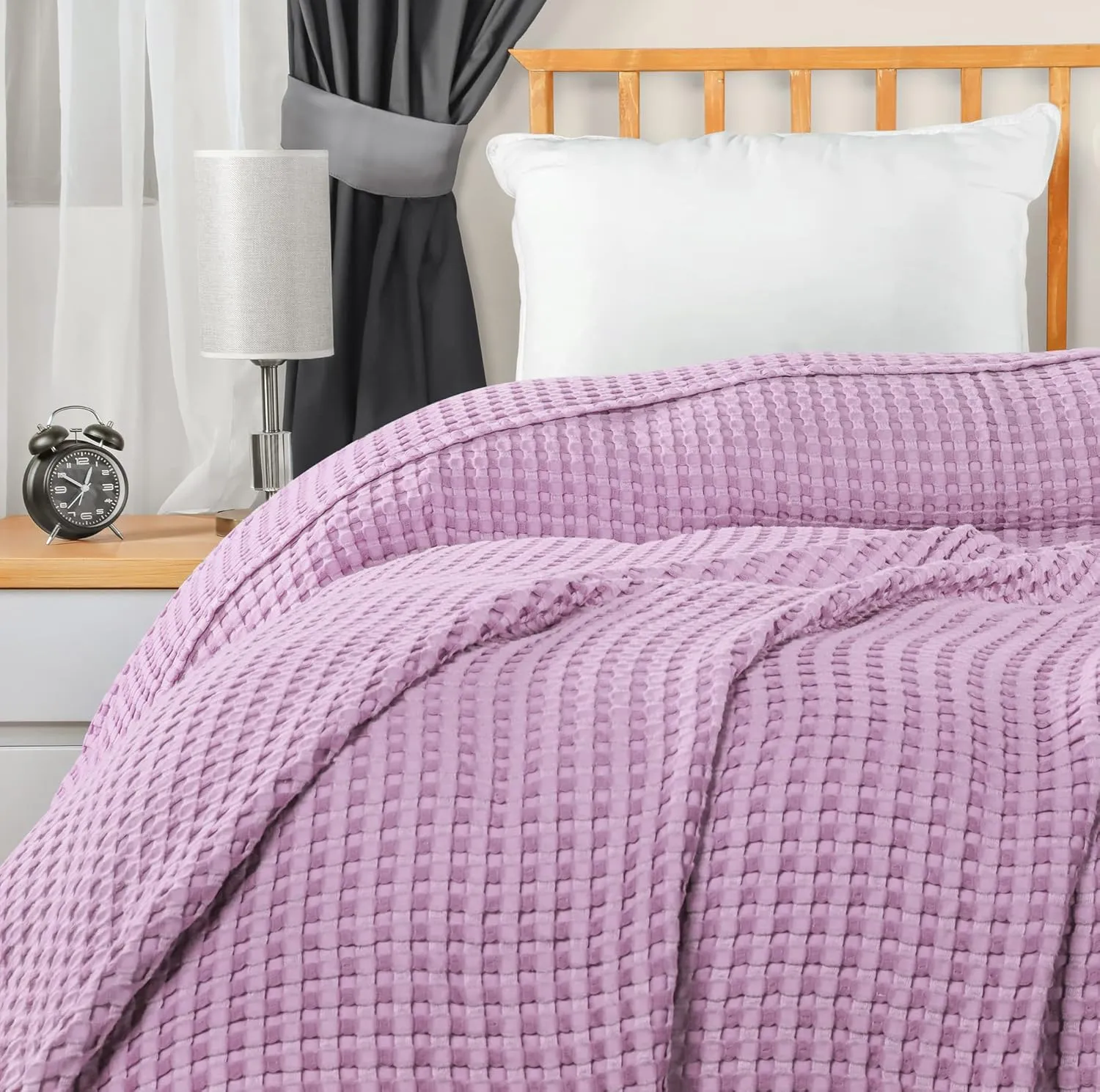 Utopia Bedding Lavender 100% Cotton Waffle Blanket 300 GSM [Queen - 90x90 Inch] Soft Lightweight Breathable Bed Blanket for All Season