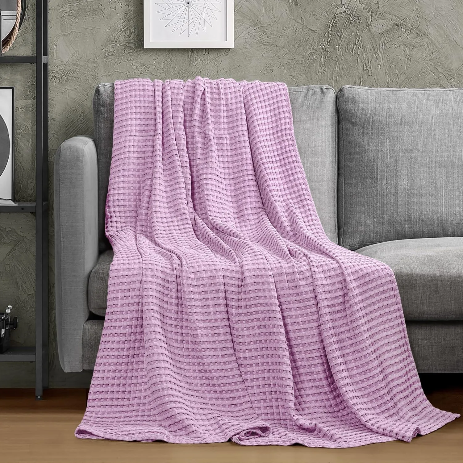 Utopia Bedding Lavender 100% Cotton Waffle Blanket 300 GSM [Queen - 90x90 Inch] Soft Lightweight Breathable Bed Blanket for All Season
