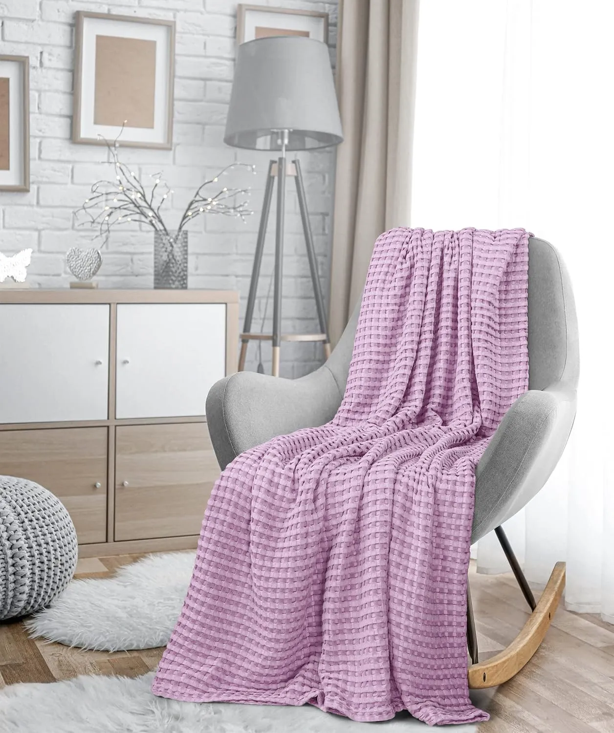 Utopia Bedding Lavender 100% Cotton Waffle Blanket 300 GSM [Queen - 90x90 Inch] Soft Lightweight Breathable Bed Blanket for All Season