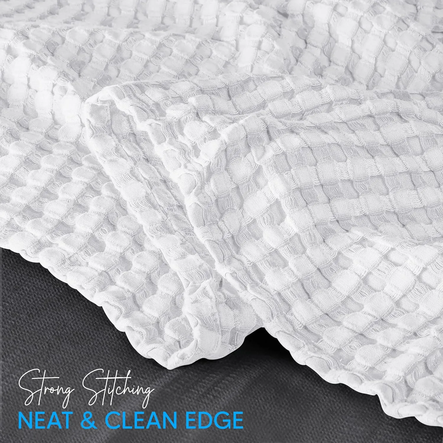Utopia Bedding White 100% Cotton Waffle Blanket 300 GSM [Queen - 90x90 Inch] Soft Lightweight Breathable Bed Blanket for All Season