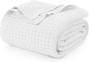 Utopia Bedding White 100% Cotton Waffle Blanket 300 GSM [Queen - 90x90 Inch] Soft Lightweight Breathable Bed Blanket for All Season