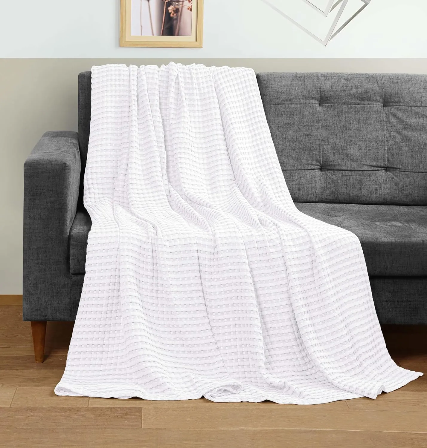 Utopia Bedding White 100% Cotton Waffle Blanket 300 GSM [Queen - 90x90 Inch] Soft Lightweight Breathable Bed Blanket for All Season