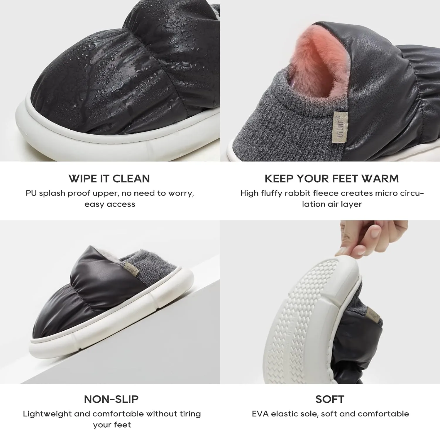 utune Slippers for Women House Slippers for Men Warm Thick Sole Non-Slip Fuzzy Shoes for Indoor and Outdoor