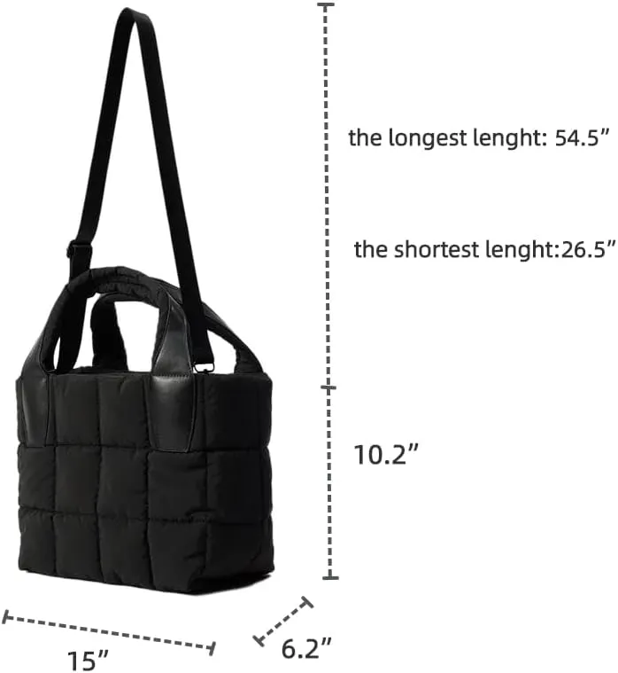 VAKAER Tote Bag with Zipper, Puffer Bag Women Padded Purse with Adjustable Strap Shoulder Crossbody Bag for Travel Work Gym