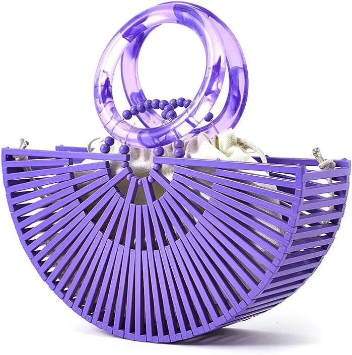 VAKAER Women Bamboo Purse Summer Beach Tote Bags Handmade Handbag with Inner bag