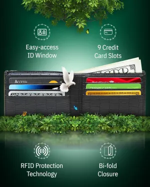 Vegan Leather Bifold Wallets For Men - Cruelty Free Non Leather Mens Wallet With ID Window RFID Gifts For Him