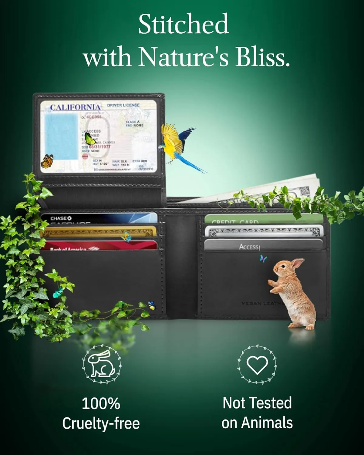 Vegan Leather Bifold Wallets For Men - Cruelty Free Non Leather Mens Wallet With ID Window RFID Gifts For Him