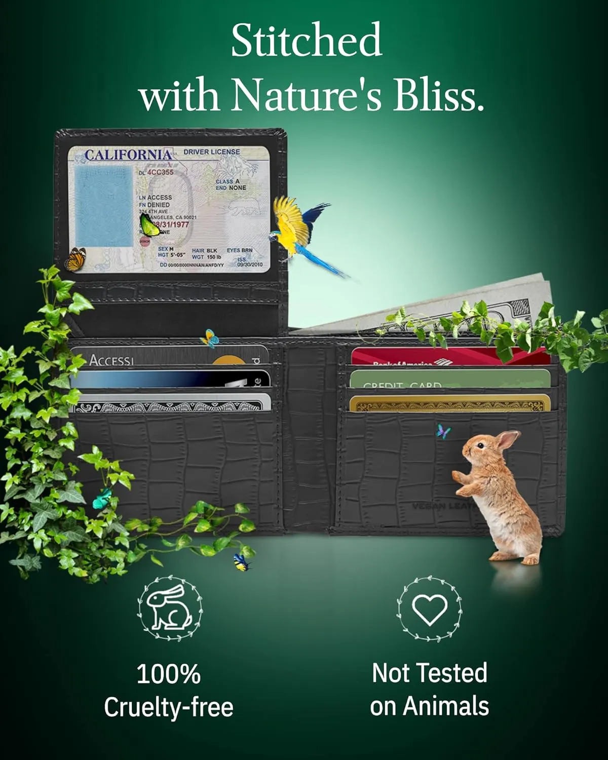 Vegan Leather Bifold Wallets For Men - Cruelty Free Non Leather Mens Wallet With ID Window RFID Gifts For Him