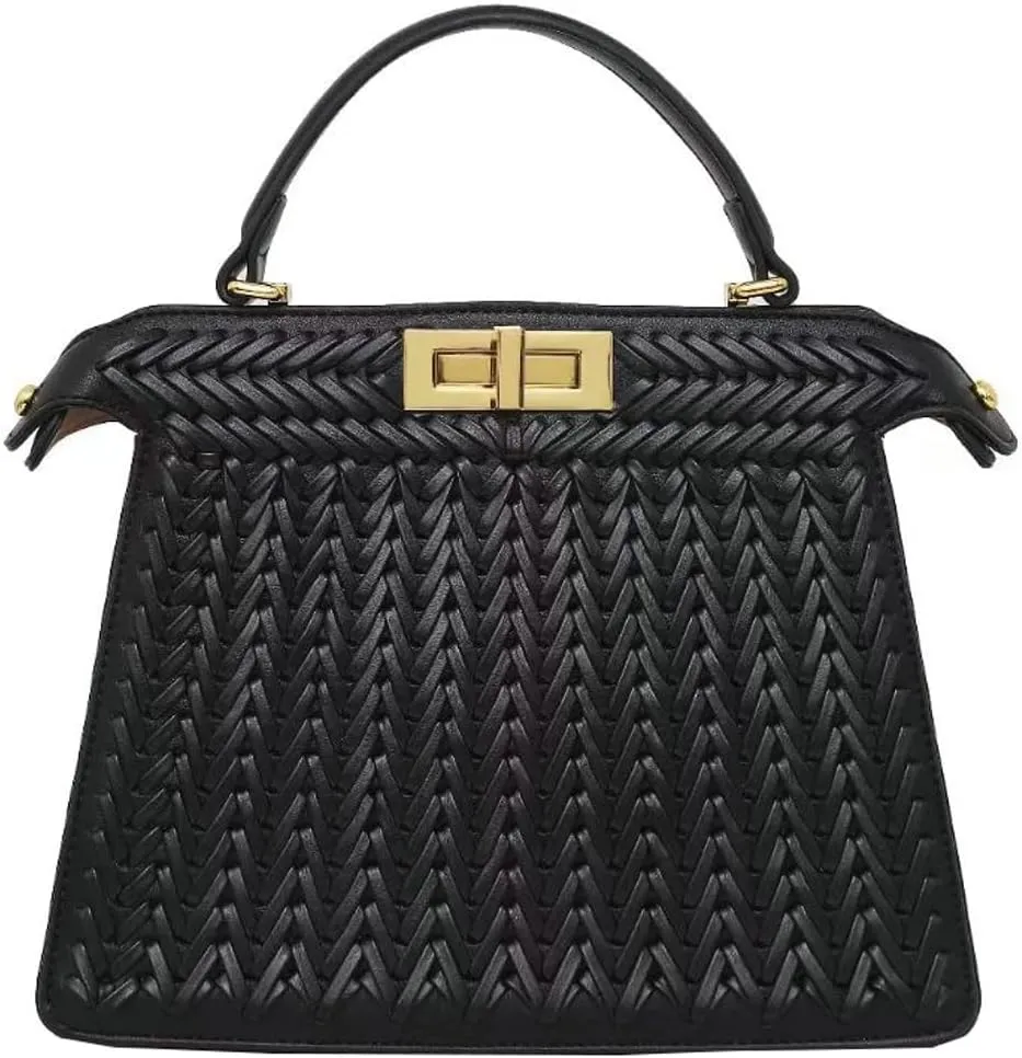 Vegan Leather Tote Bags for Women Woven Small Crossbody Shoulder Purse Trendy Top Handle Handbags Buckle Satchels