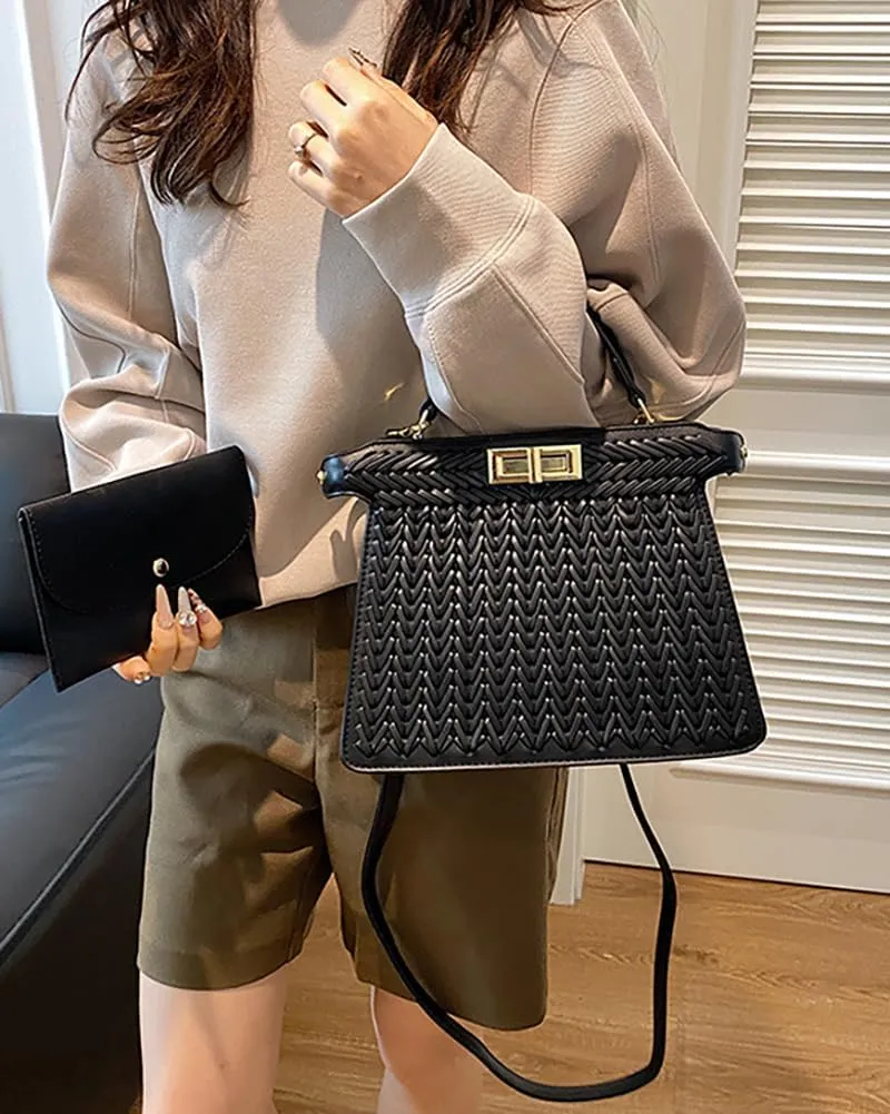 Vegan Leather Tote Bags for Women Woven Small Crossbody Shoulder Purse Trendy Top Handle Handbags Buckle Satchels