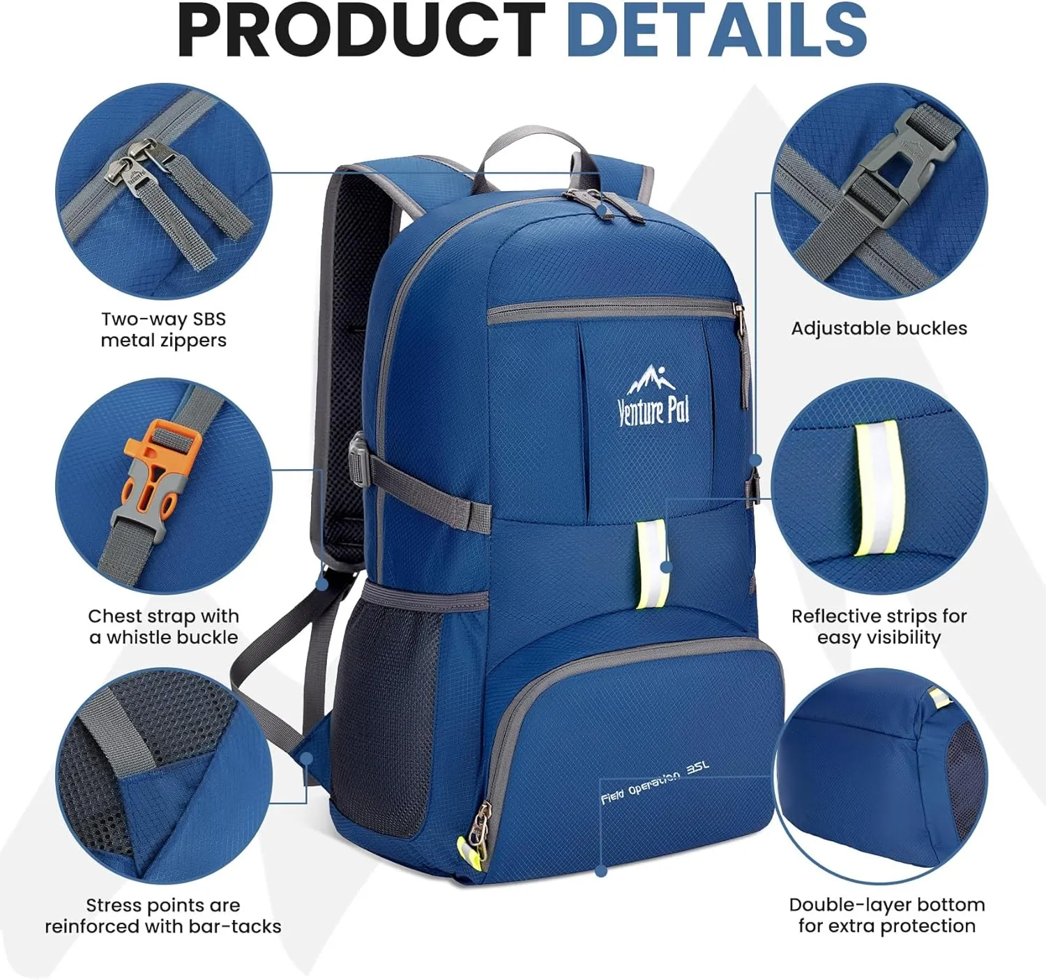 Venture Pal 35L Ultralight Lightweight Packable Foldable Travel Camping Hiking Outdoor Sports Backpack Daypack