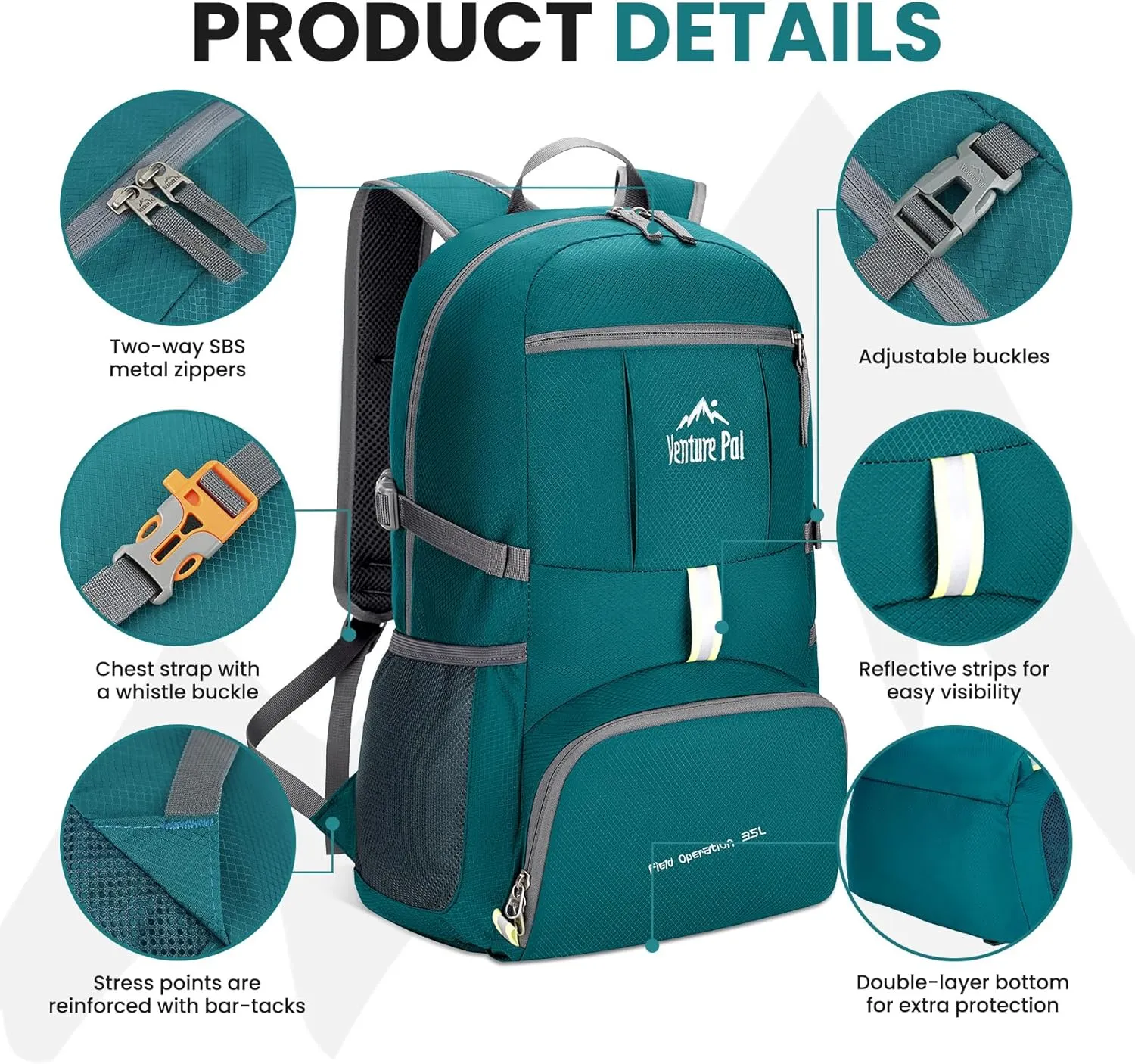 Venture Pal 35L Ultralight Lightweight Packable Foldable Travel Camping Hiking Outdoor Sports Backpack Daypack