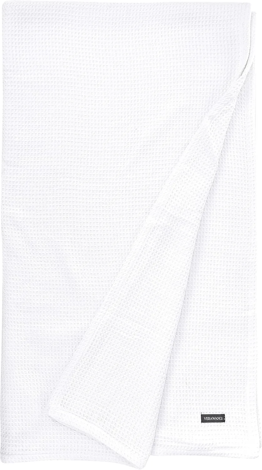 Vera Wang - King Blanket, Luxury Cotton Bedding, Super Soft Essentials with Waffle Weave Knit (Waffleweave White, King)