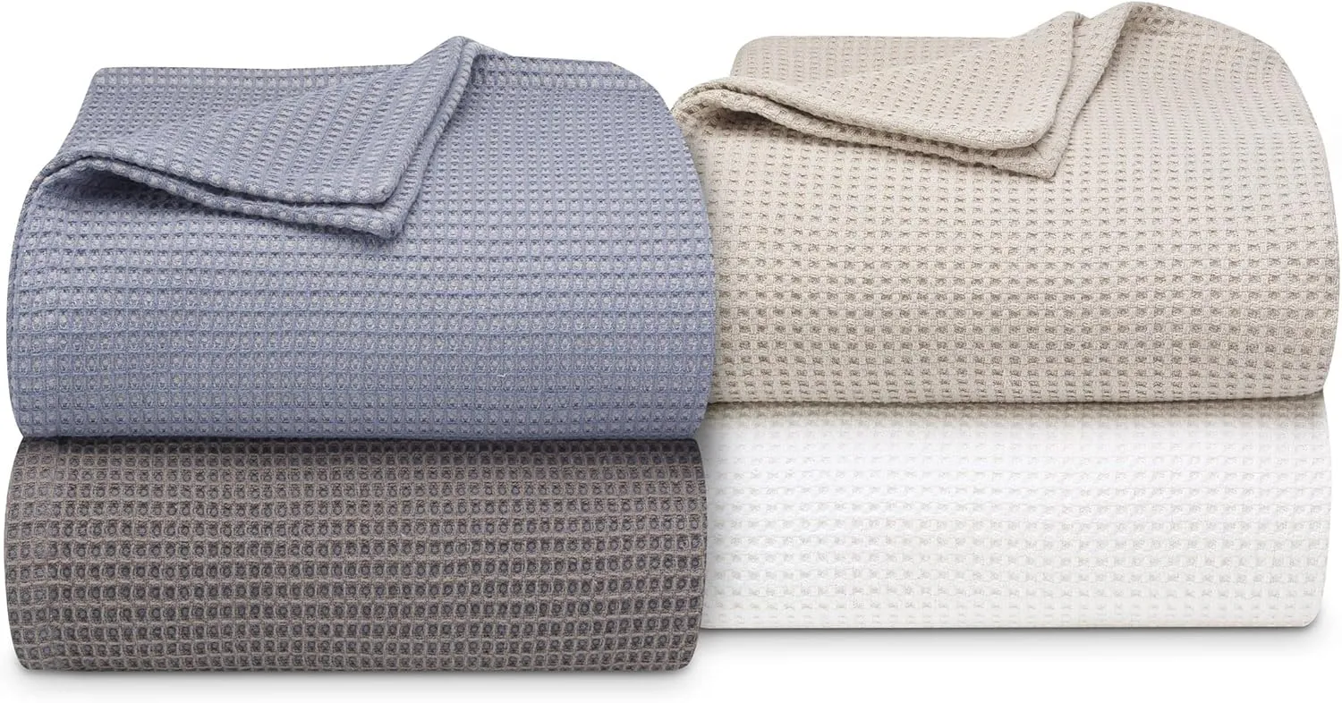 Vera Wang - Twin Blanket, Luxury Cotton Bedding, Super Soft Essentials with Waffle Weave Knit (Waffleweave White, Twin)