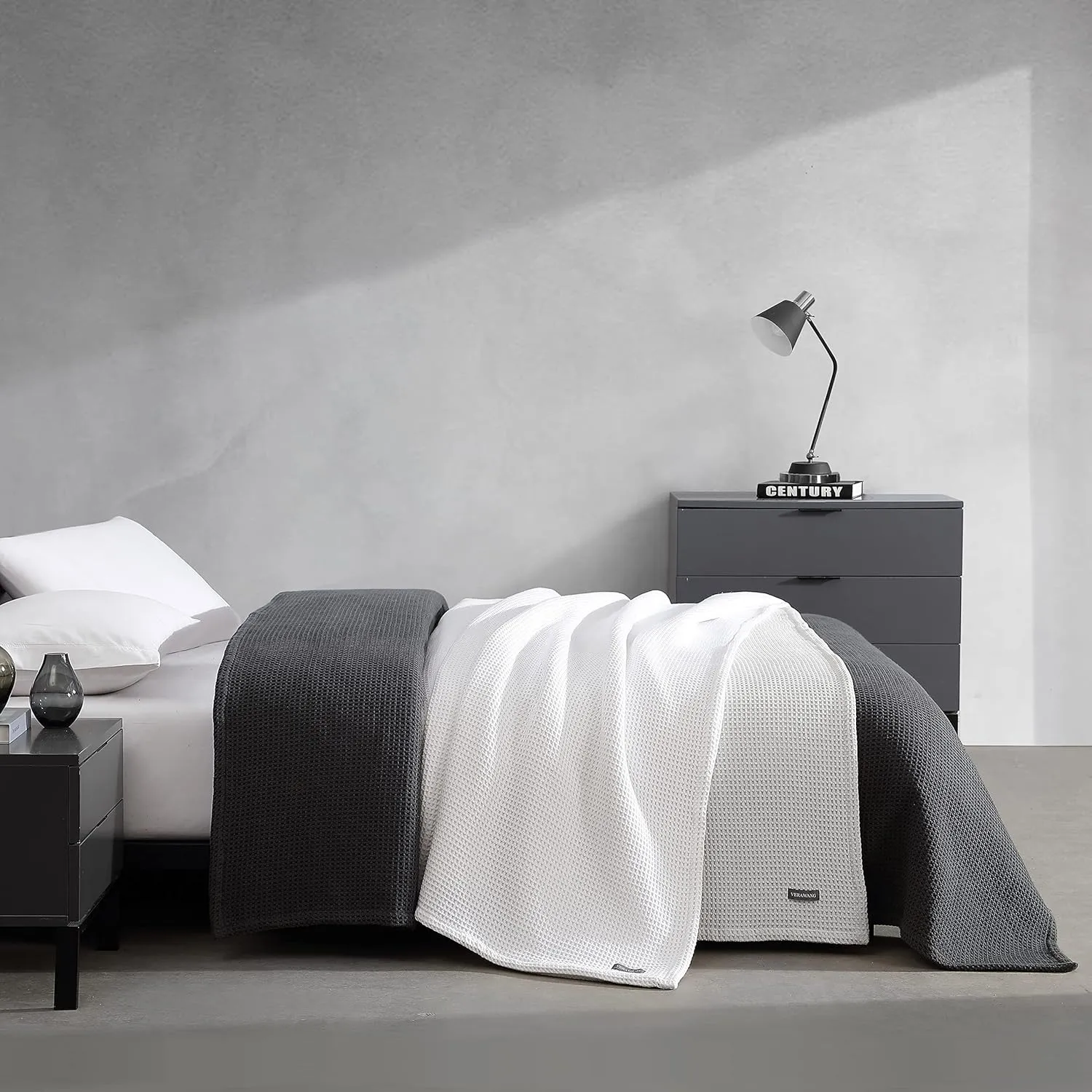 Vera Wang - Twin Blanket, Luxury Cotton Bedding, Super Soft Essentials with Waffle Weave Knit (Waffleweave White, Twin)