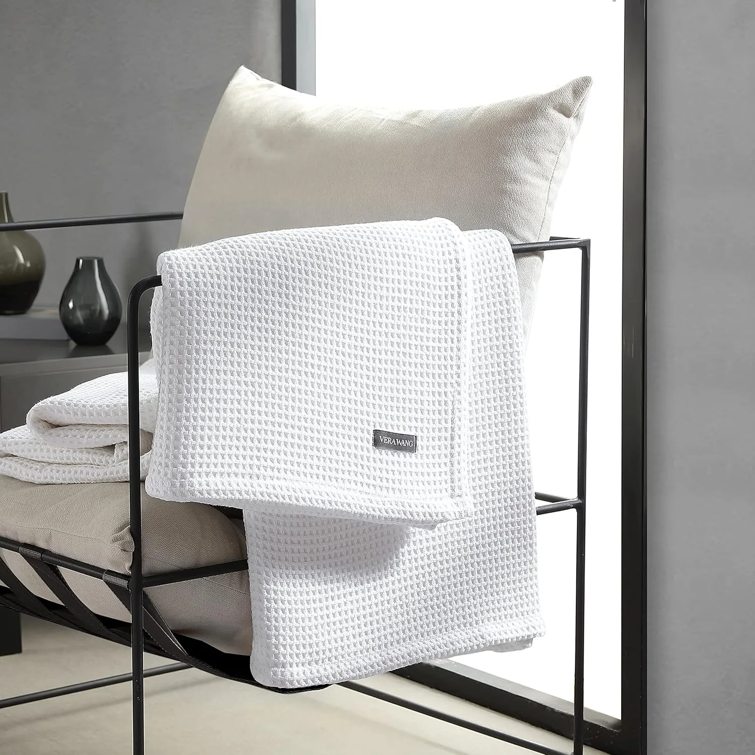 Vera Wang - Twin Blanket, Luxury Cotton Bedding, Super Soft Essentials with Waffle Weave Knit (Waffleweave White, Twin)