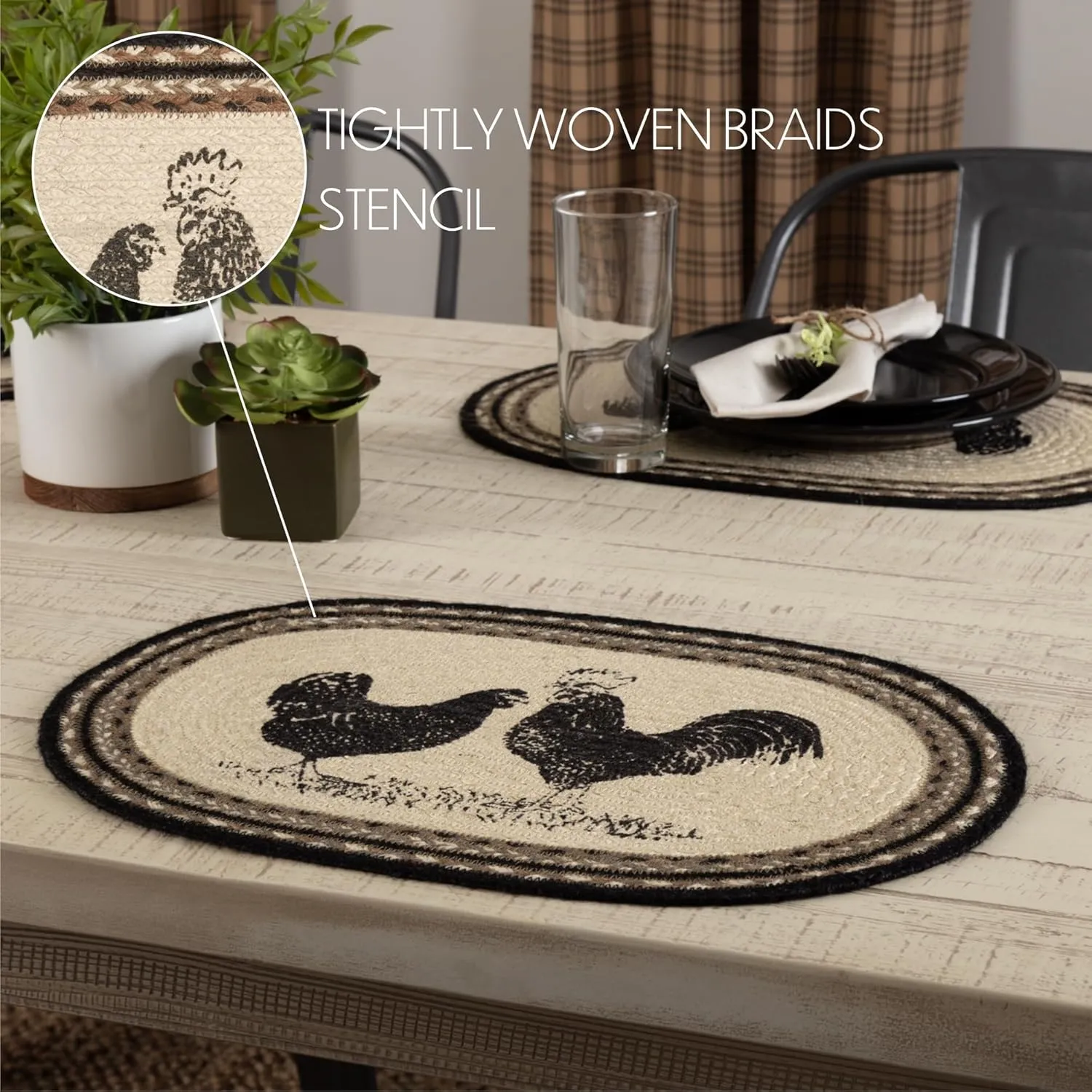 VHC Brands Sawyer Mill Charcoal Table Décor, Placemat Set 12x18, Poultry