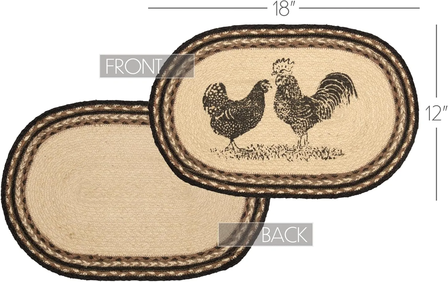 VHC Brands Sawyer Mill Charcoal Table Décor, Placemat Set 12x18, Poultry