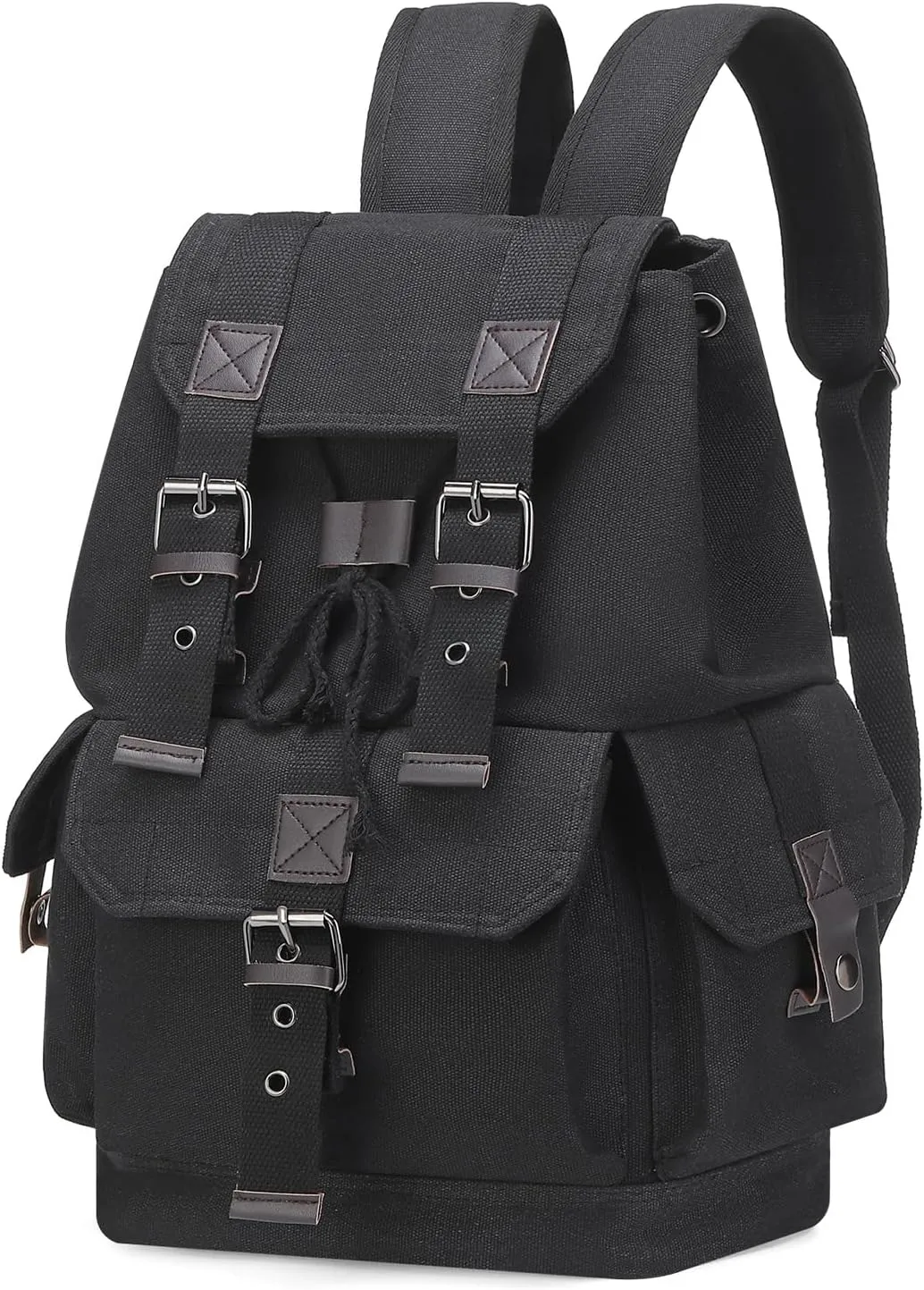 Vintage Canvas Backpack for Men Women, Durable Casual Daypack, Large Capacity Travel Rucksack Fits for Hiking and Daily Use (Black)