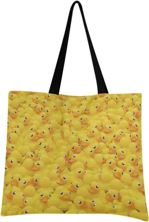visesunny Women's Large Canvas Tote Shoulder Bag Yellow Duck Toy Top Storage Handle Shopping Bag Casual Reusable Tote Bag for Beach,Travel,Groceries,Books