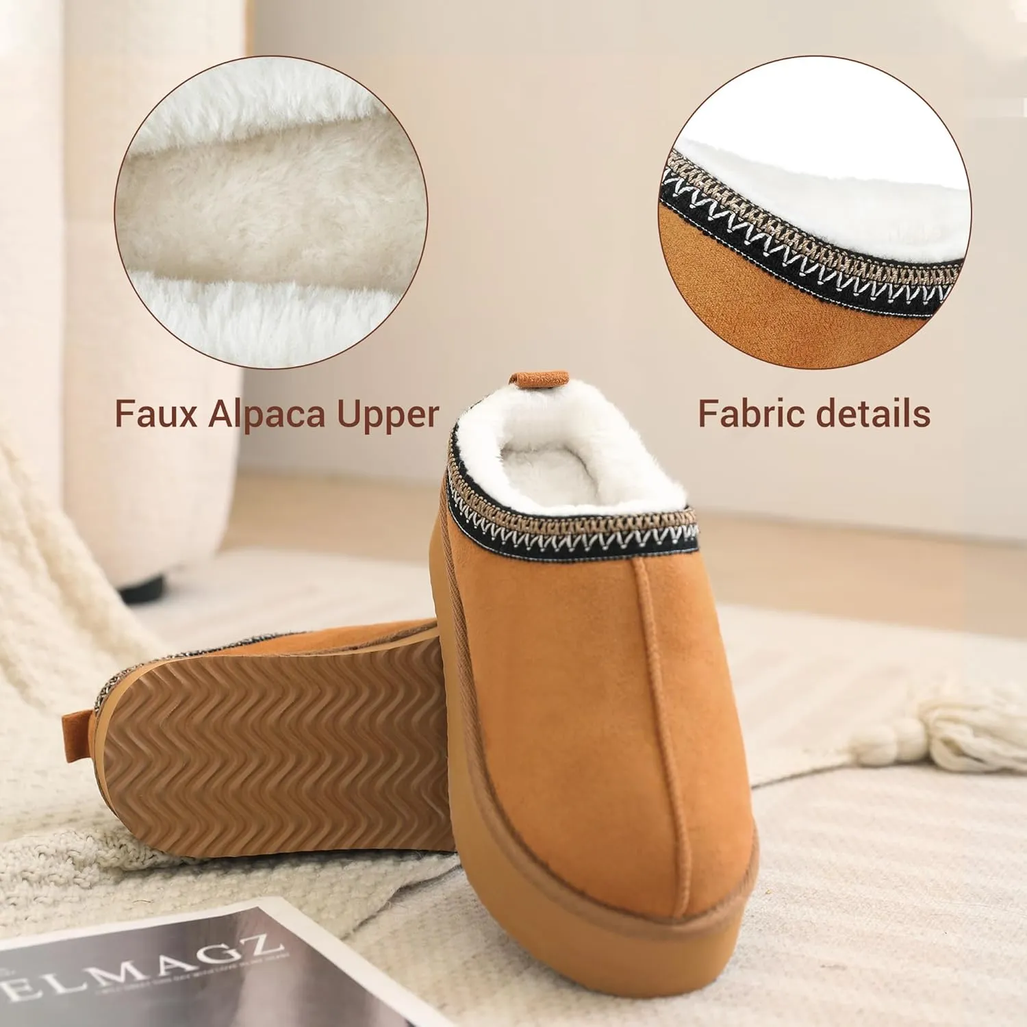 VONMAY Women's Cozy Platform Slippers, Warm Fleece-Lined Indoor Outdoor Slippers with Anti-Slip Sole, Stylish and Comfortable Christmas Gift Winter House Shoes