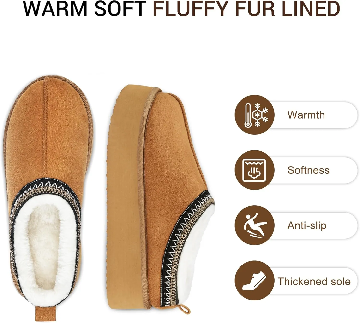 VONMAY Women's Cozy Platform Slippers, Warm Fleece-Lined Indoor Outdoor Slippers with Anti-Slip Sole, Stylish and Comfortable Christmas Gift Winter House Shoes