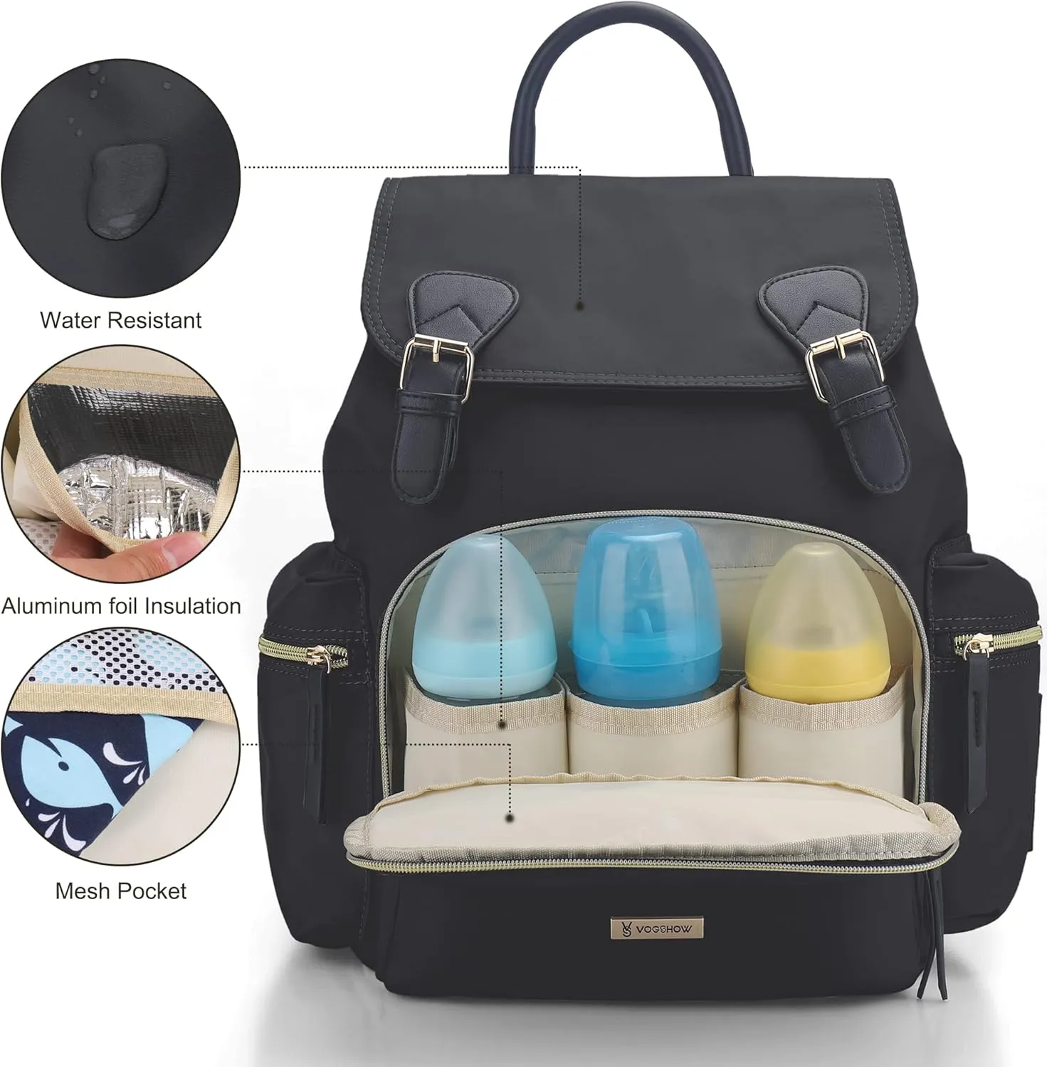 VS VOGSHOW Diaper Bag Backpack: Multifunctional Stylish Travel Baby Bag with Crossbody Strap