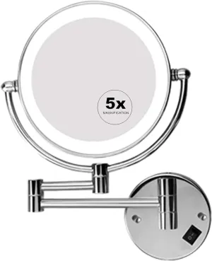 Wall Mounted Makeup Mirror LED Lighted 5X Magnifying Cosmetic Mirror Double Sided Swivel for Bathroom Hotels