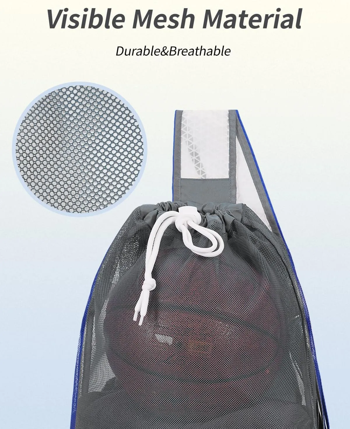 WANDF Swim Bag Foldable Mesh Drawstring Bag with Quick-dry Shoulder Strap Beach Backpack with Wet Pocket for Swimming, Gym, and Workout Gear (Grey Patent Pending)