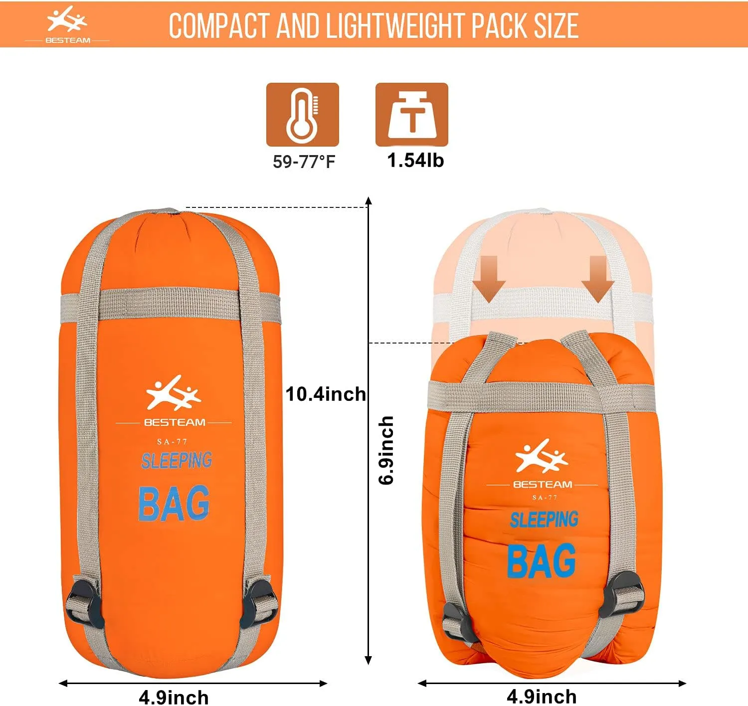 Warm Weather Sleeping Bag - Portable Waterproof Compact Lightweight, Packable for Kids, Teens Adults Camping Backpacking Hiking, Spring Summer Fall