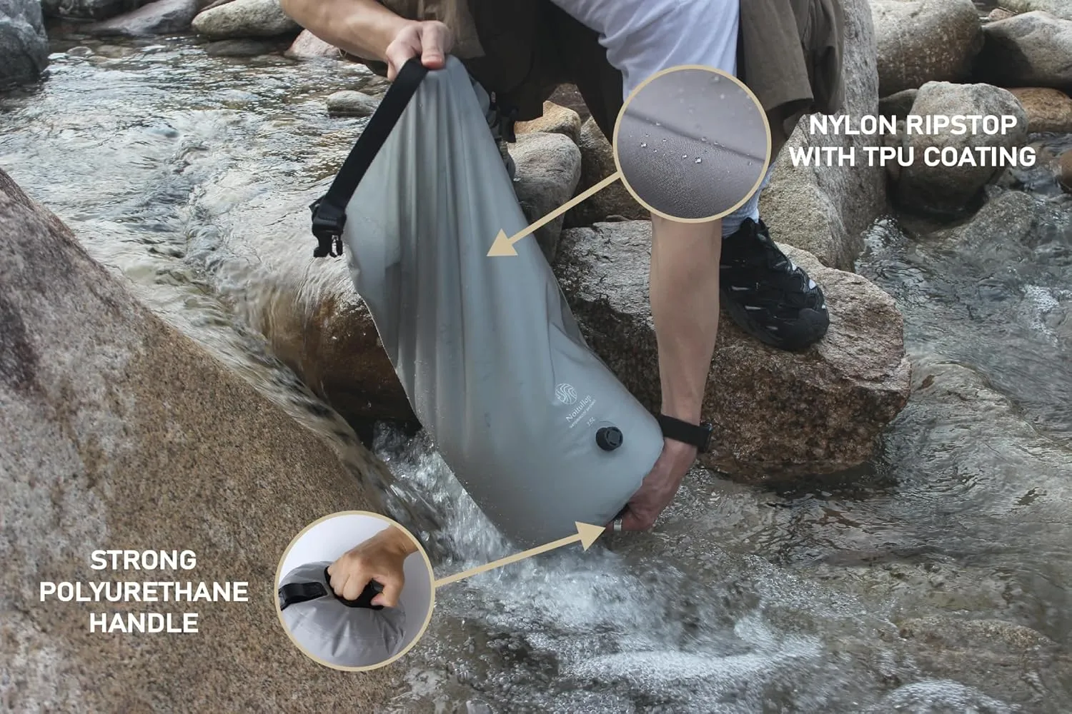 Washbag Portable Washing Machine - 15L Fully Waterproof Dry Bag - Lightweight Compact Nylon Washing Machine - Portable Manual Clothes Washer Laundry Bag (Gray)