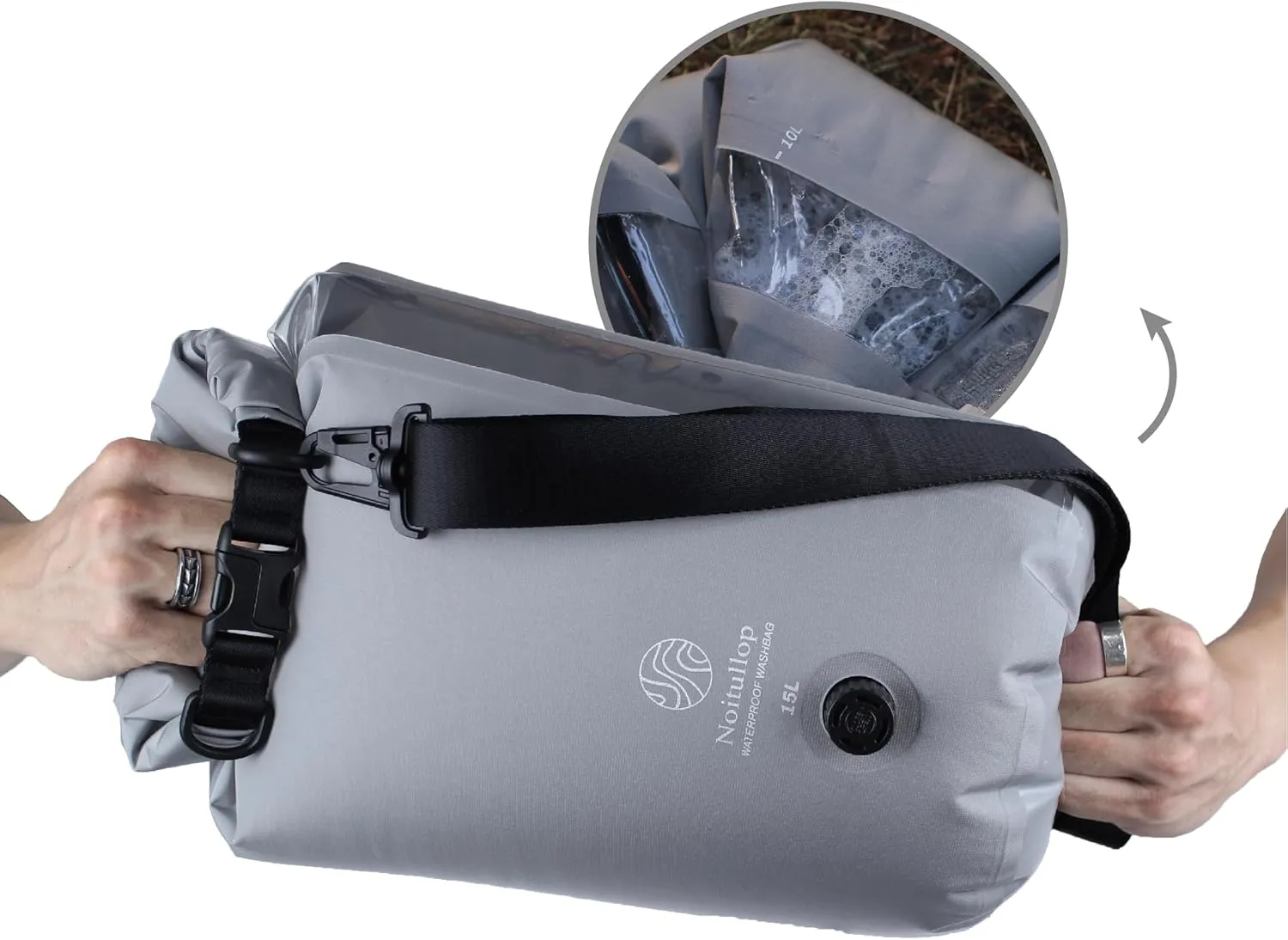 Washbag Portable Washing Machine - 15L Fully Waterproof Dry Bag - Lightweight Compact Nylon Washing Machine - Portable Manual Clothes Washer Laundry Bag (Gray)