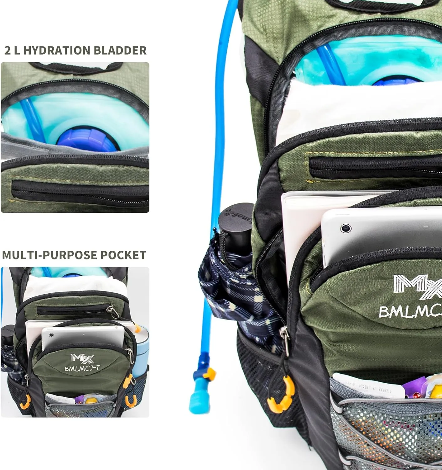Water Backpack with 2L Water Bladder-Waterproof Insulated Hydration Backpack Women& Men Tactical Lightweight 25L Hydration Backpack with Storage for Hiking Running Biking Cycling