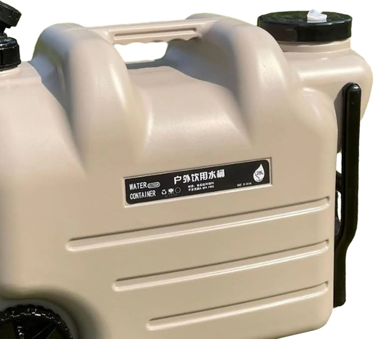 Water Container Water Tank with Wheels 28L with Spigot with Screw Lid Water Storage Carrier Water Barrel for Camping Bath RV, Khaki