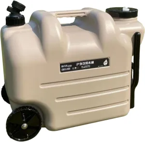 Water Container Water Tank with Wheels 28L with Spigot with Screw Lid Water Storage Carrier Water Barrel for Camping Bath RV, Khaki