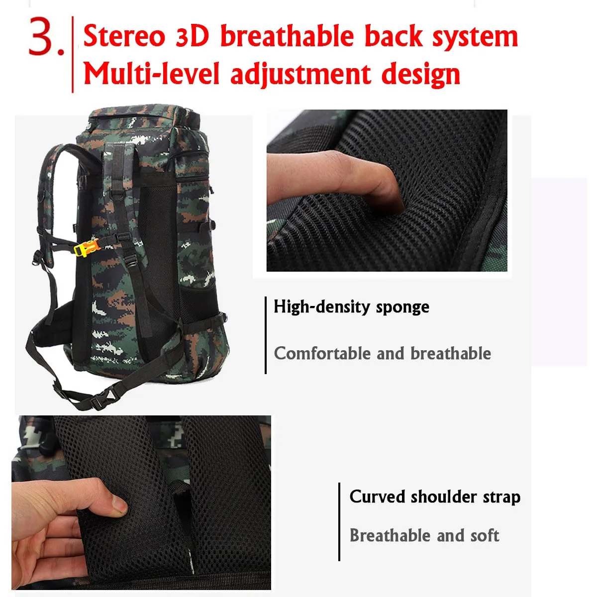 Water-Resistant Military Backpack for Outdoor Camping, 70L