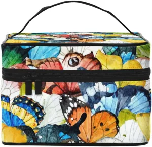 Watercolor Butterfly Makeup Bag for Women Large Travel Toiletry Bag Durable Double Zippers Make up Bag with Handle Portable Cosmetic Bag for Traveling Skincare Makeup Case Organizer
