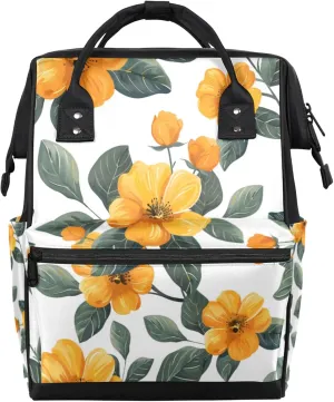 Watercolor Flower Leaf Yellow Diaper Bag Mommy Bags With Adjustable Shoulder Strap Waterproof Multifunction Shoulder Bag Travel Large Capacity Backpack for Moms And Dads