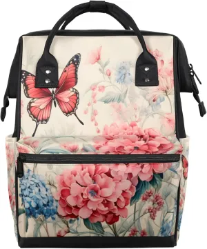 Watercolor Hydrangea Flower Watercolor Diaper Bag Mommy Bags With Adjustable Shoulder Strap Waterproof Multifunction Shoulder Bag Travel Large Capacity Backpack for Moms And Dads