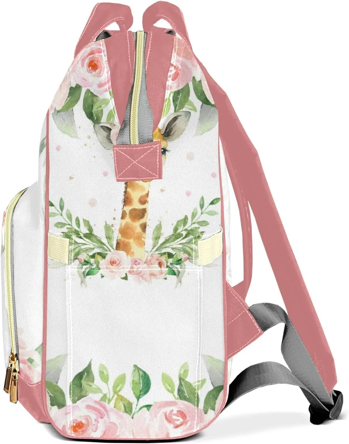 Watercolor Pink Floral Giraffe Diaper Bags Custom Name Backpack Personalized Baby Nappy Travel Tote Bag for Mom Gift