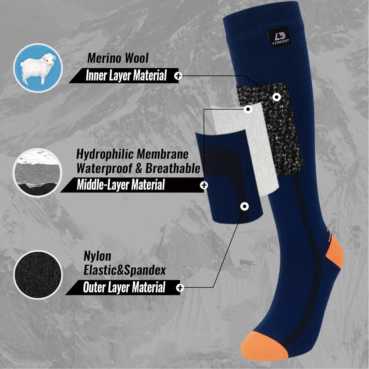 Waterproof Socks Knee High Long Socks,Thermal Ligthweight Breathable,Hiking,Cycling,Running,Skiing