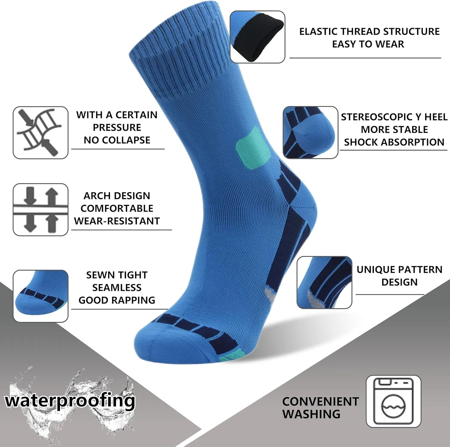 Waterproof Socks Men Women Cushion Breathable Hiking Wading Skiing Outdoor Sport Crew Socks