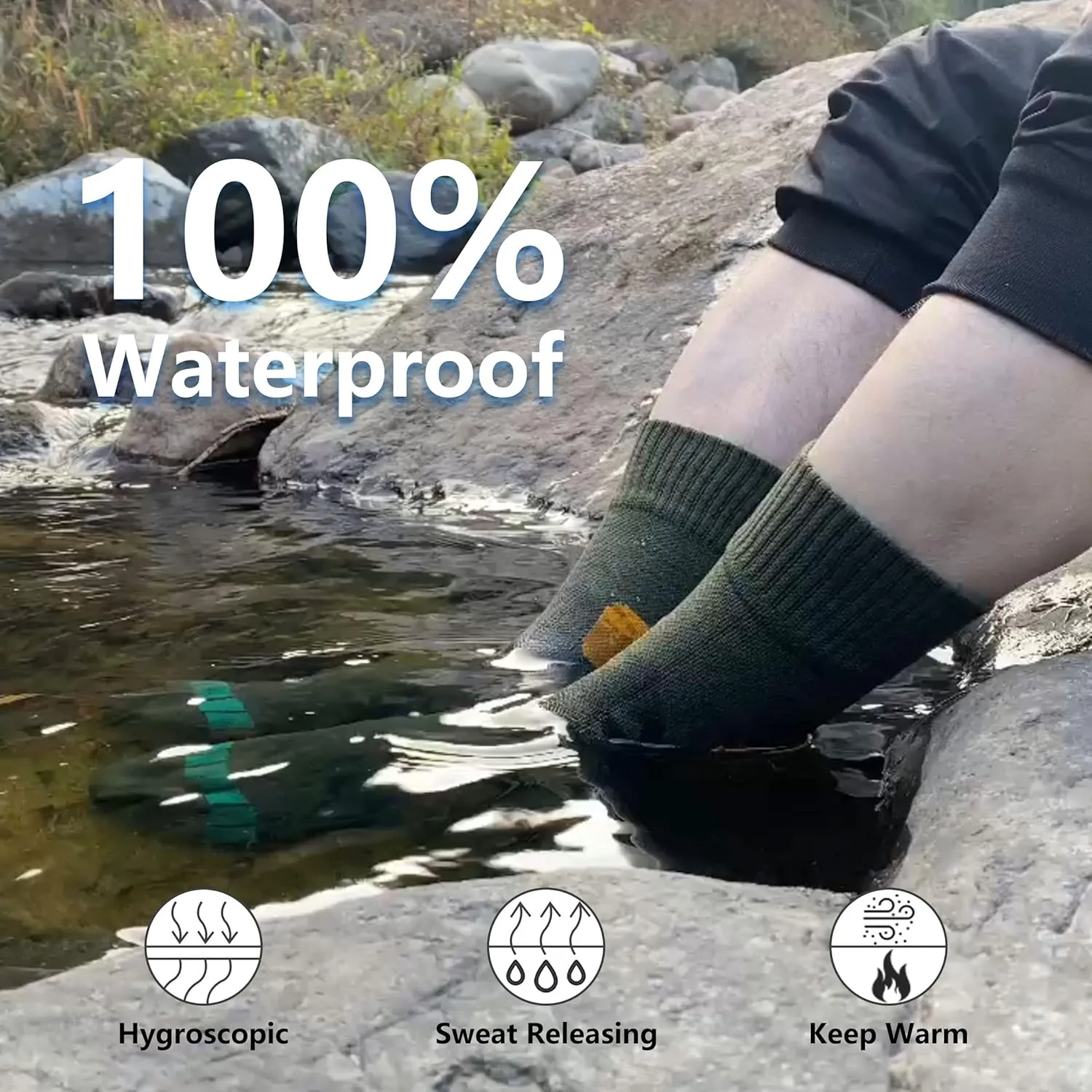 Waterproof Socks Men Women Cushion Breathable Hiking Wading Skiing Outdoor Sport Crew Socks