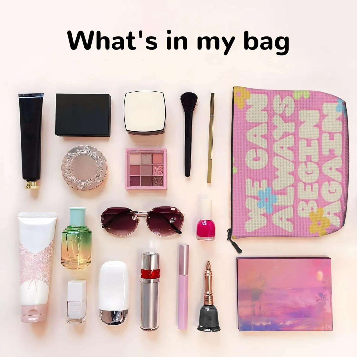We Can Always Begin Again Makeup Bag Birthday Gift Mother'S Day Gifts Are The Internal Capacity Is Large Light And Cute Suitable For Daily Life Travel Etc