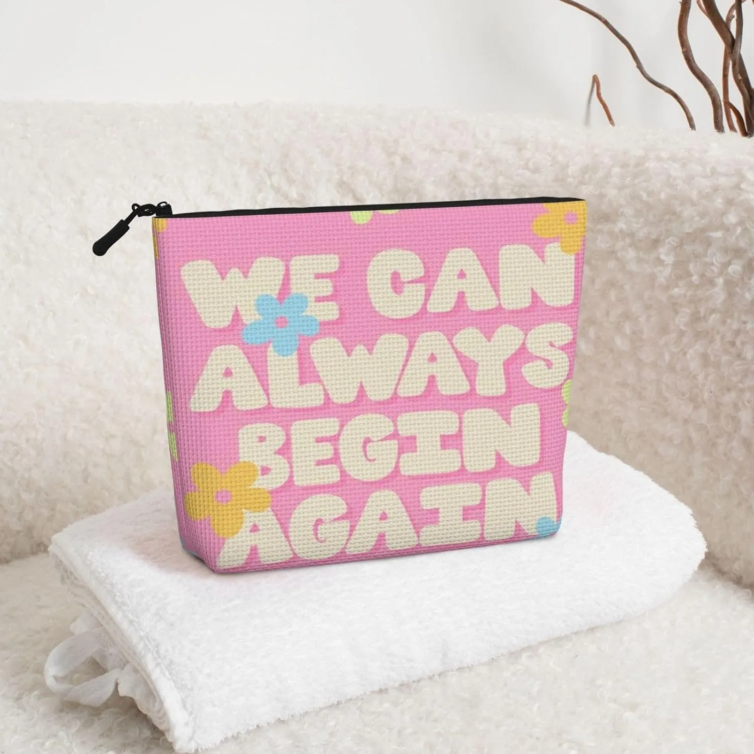 We Can Always Begin Again Makeup Bag Birthday Gift Mother'S Day Gifts Are The Internal Capacity Is Large Light And Cute Suitable For Daily Life Travel Etc
