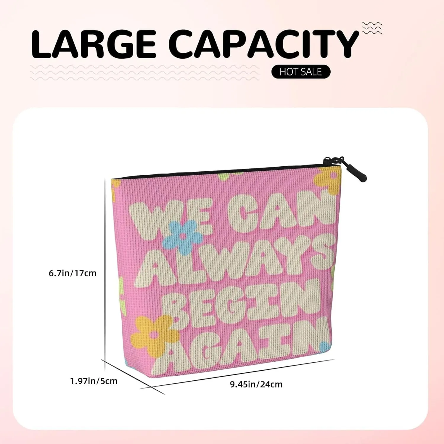 We Can Always Begin Again Makeup Bag Birthday Gift Mother'S Day Gifts Are The Internal Capacity Is Large Light And Cute Suitable For Daily Life Travel Etc